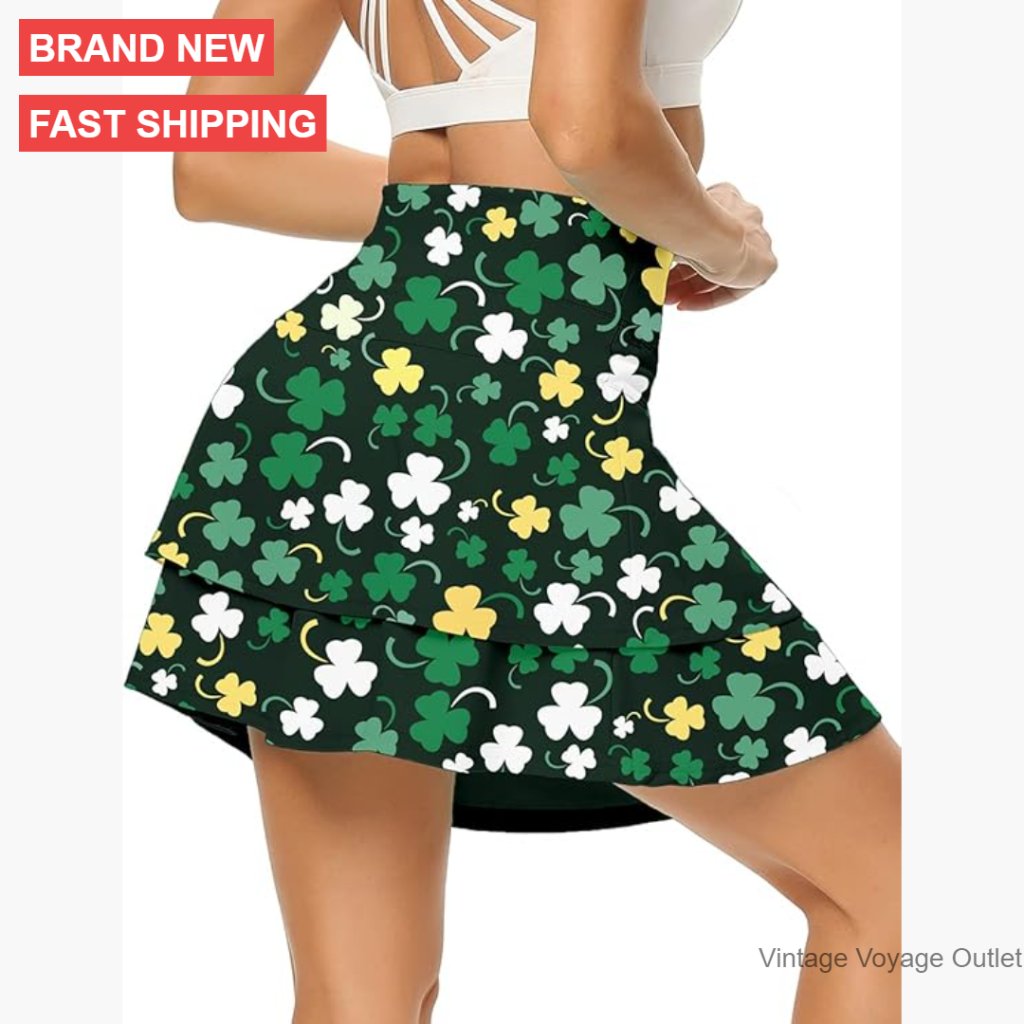 Women's Athletic Pleated Tennis Skort With Pocket High Waisted Ruffle Layered